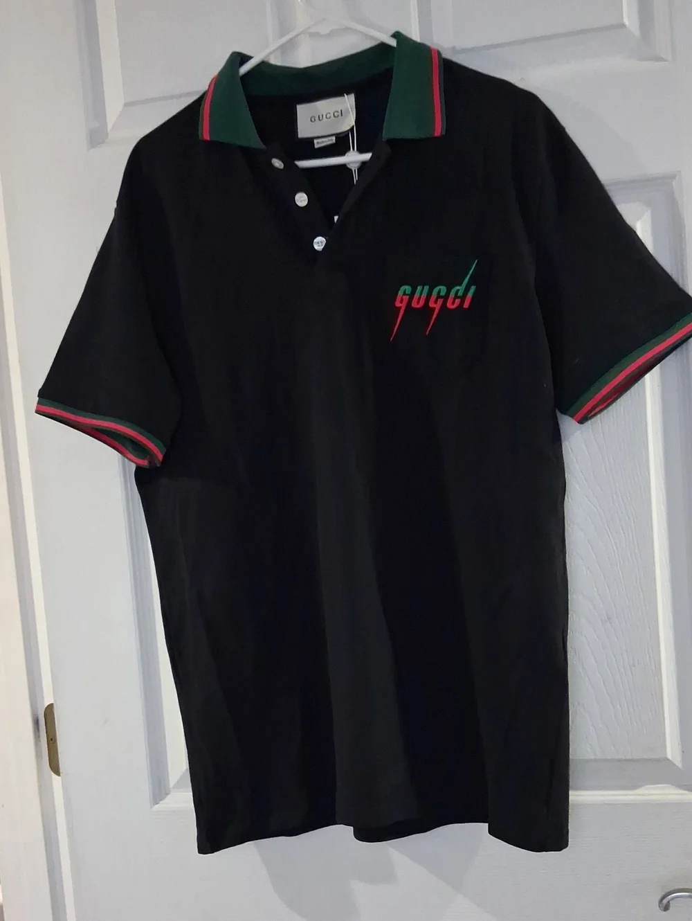NWT Gucci Men’s Black Polo Shirt with Green & Red Trim
